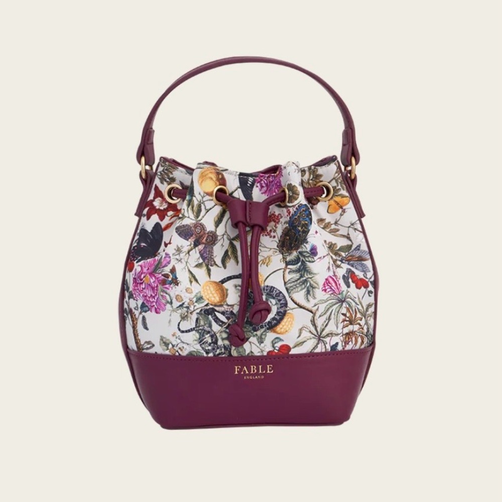 Fable Floral Engravings Plum Bucket Bag